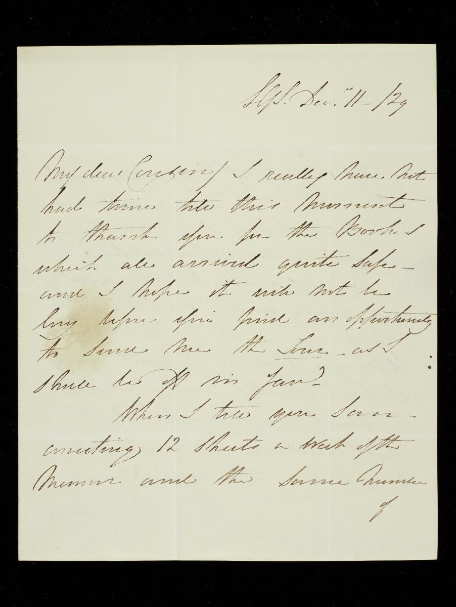 Letter from Lady Raffles to the Revd Thomas Raffles