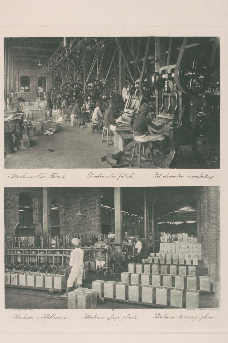Above: Petroleum tin manufacturingBelow: Petroleum tapping places