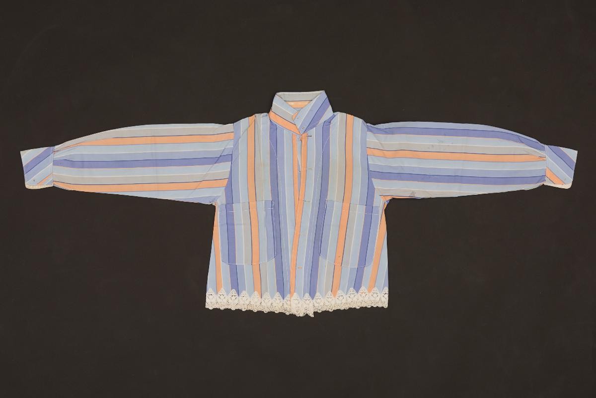 Blue-and-orange striped top