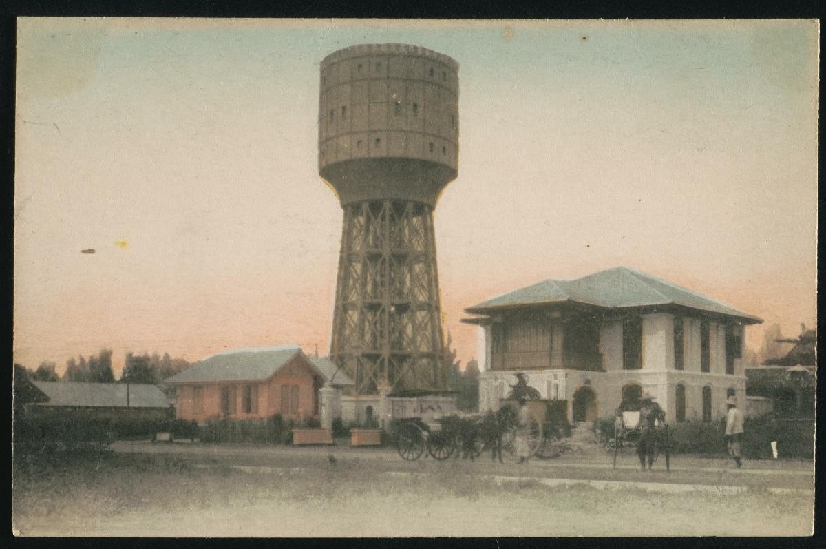 View of houses and a water tower