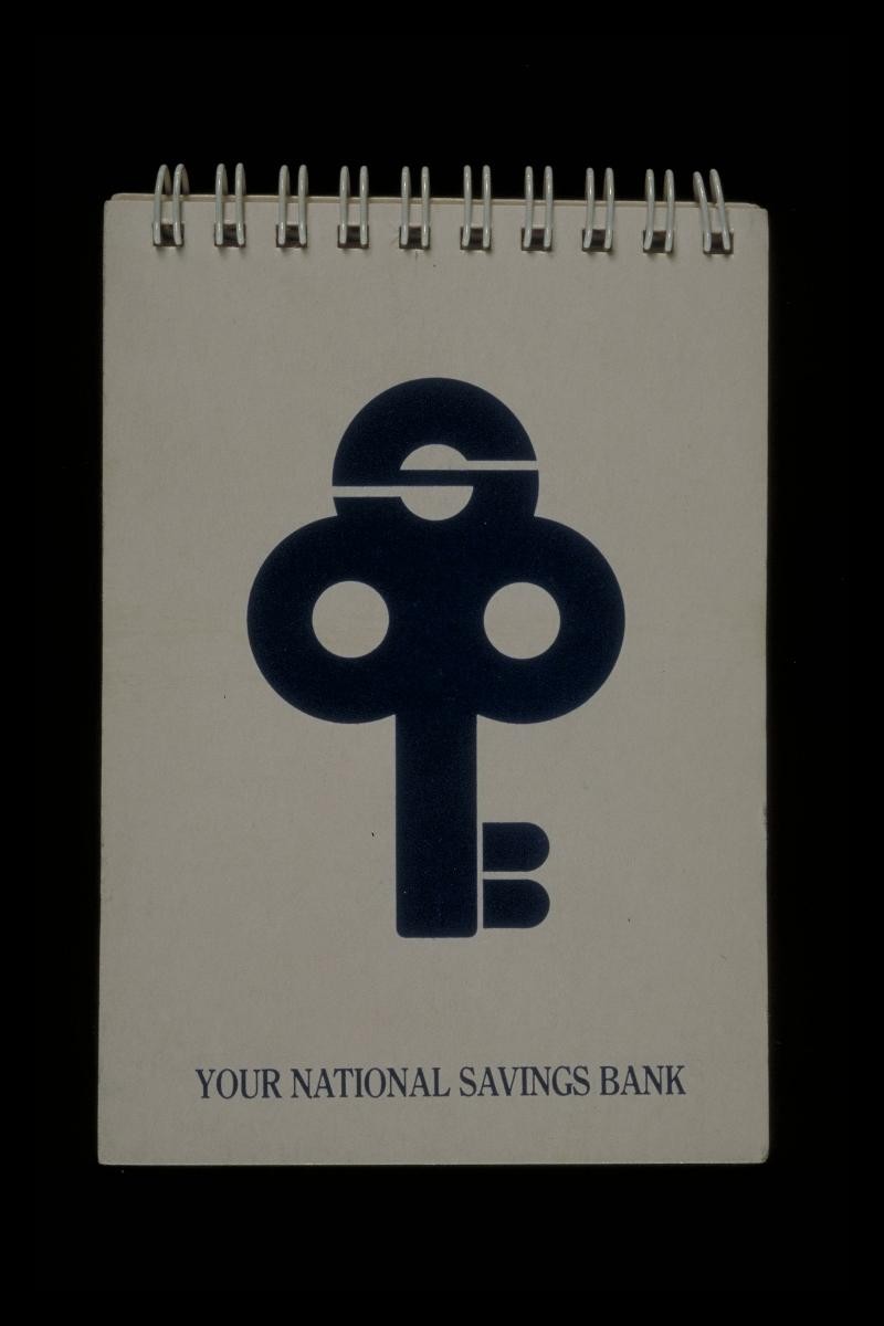 Notebook with slogan, ‘Your national savings bank’