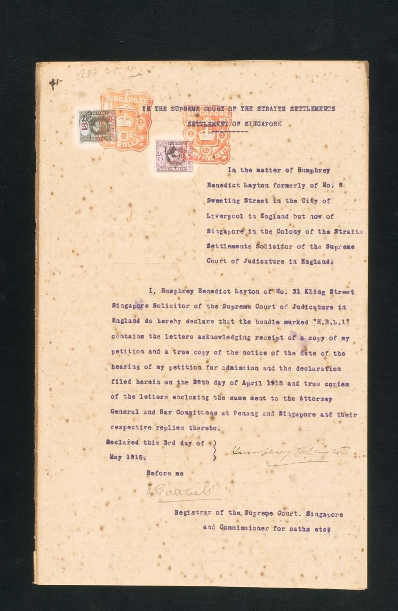 Document from the collection of Straits Settlements legal records