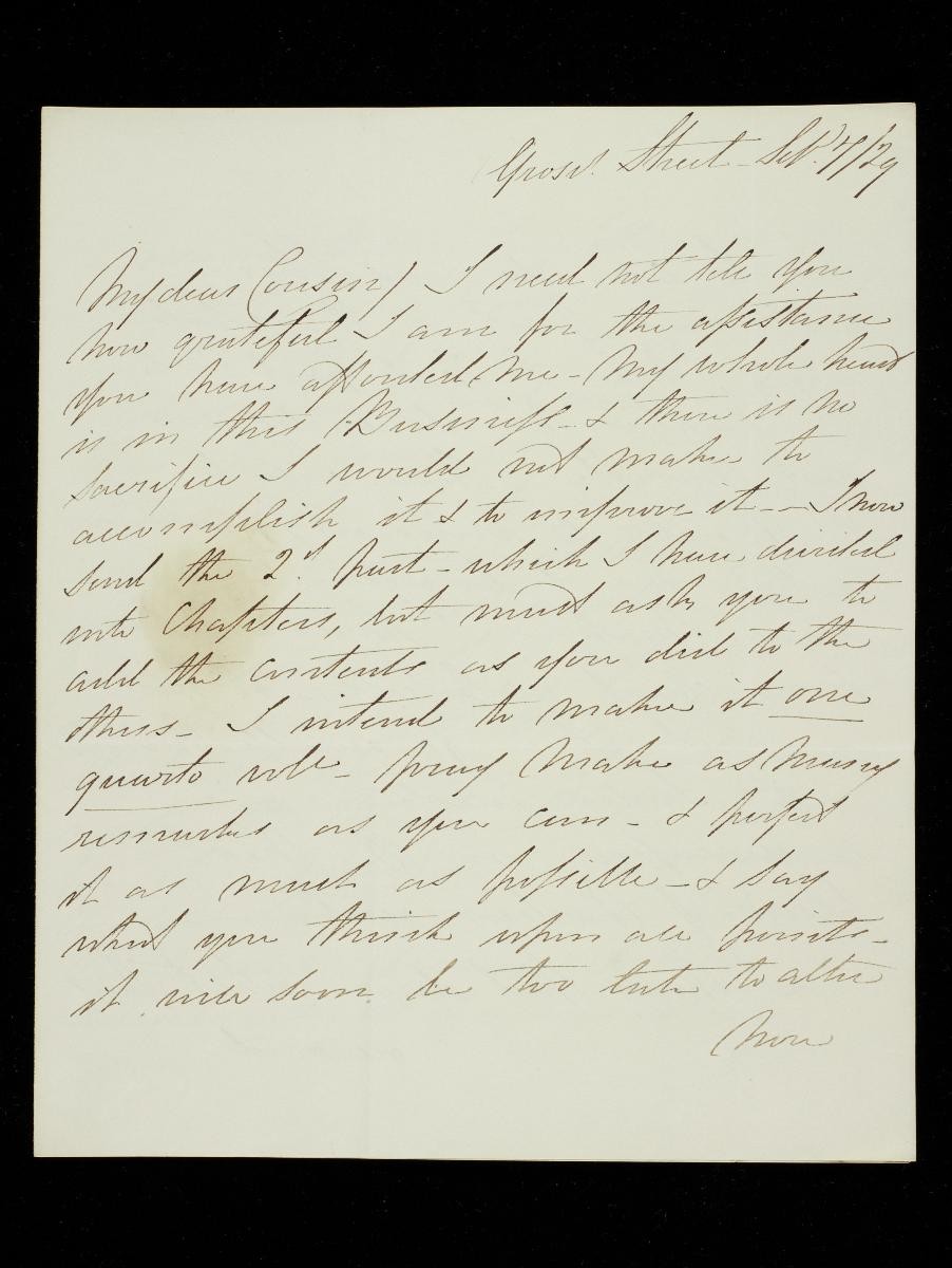 Letter from Lady Raffles to the Revd Thomas Raffles