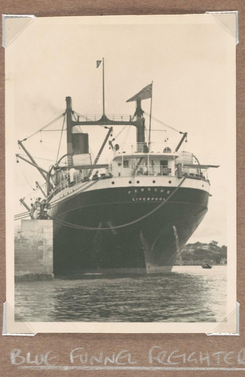 The Ocean Steamship Company (Blue Funnel Line) steamship Perseus docked at the wharf