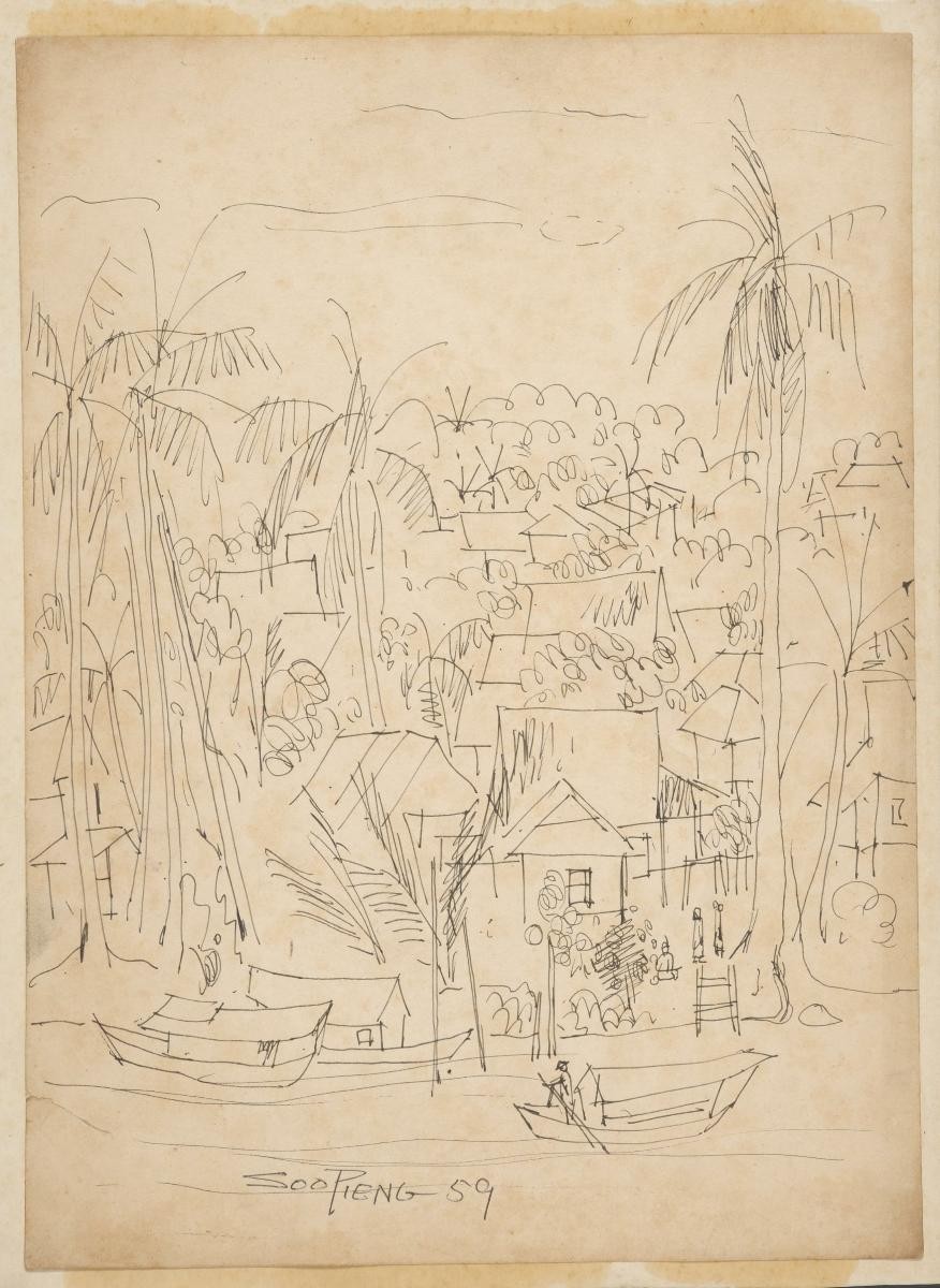 Untitled (Man Rowing Boat with Villages in The Background)