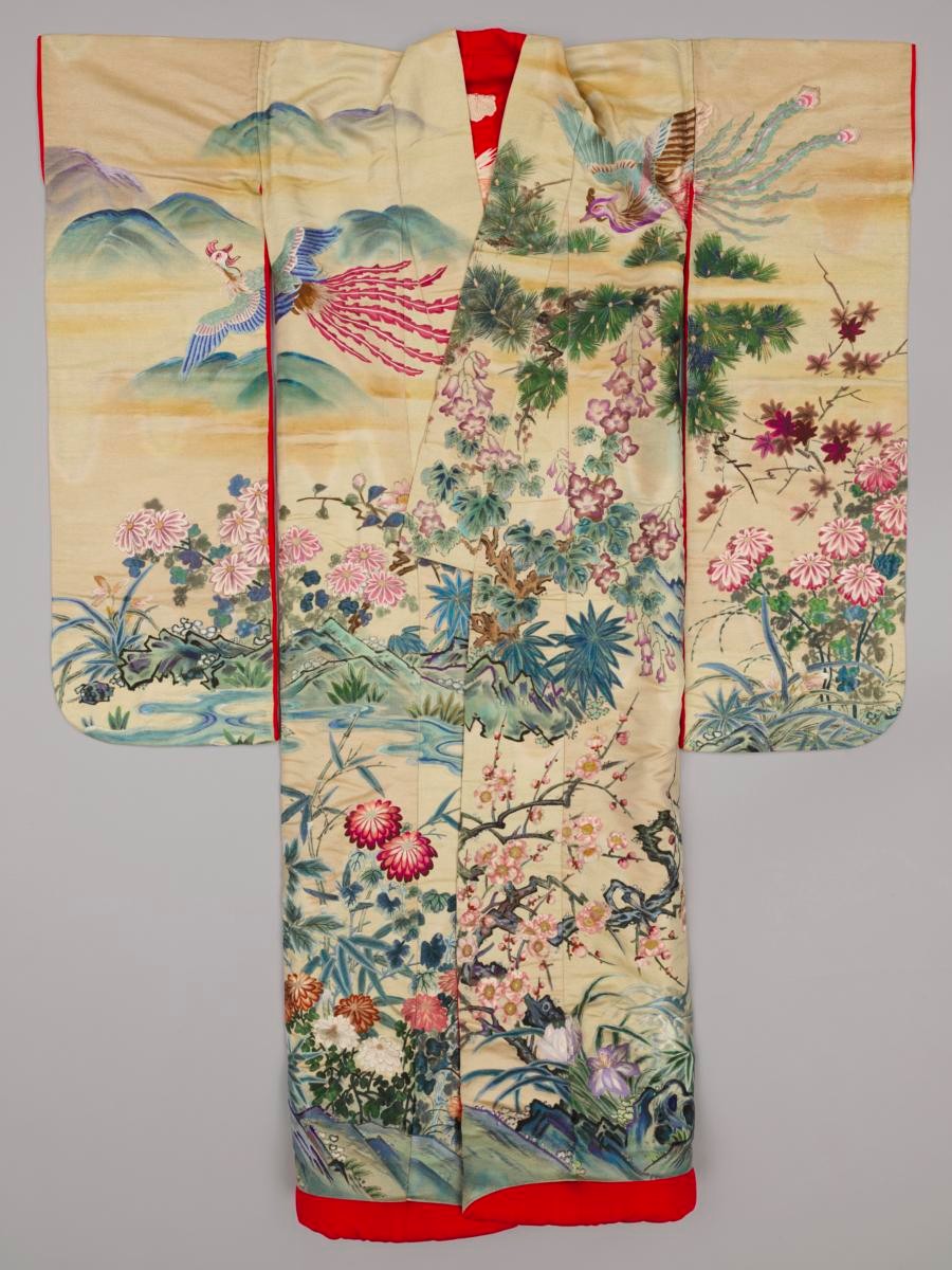 Outer kimono (uchikake) with phoenixes in a landscape