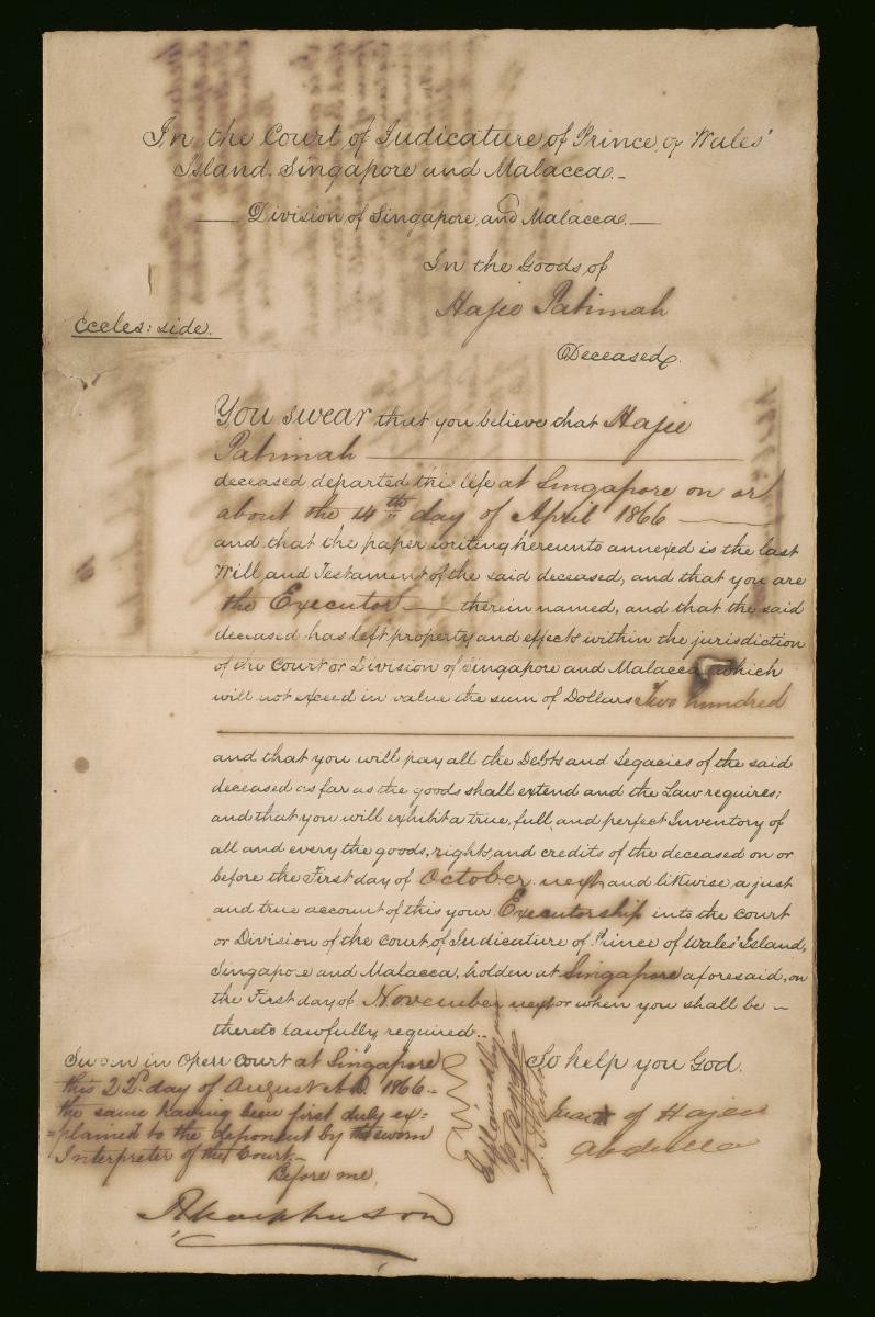 Oath sworn by Hajee Abdullah