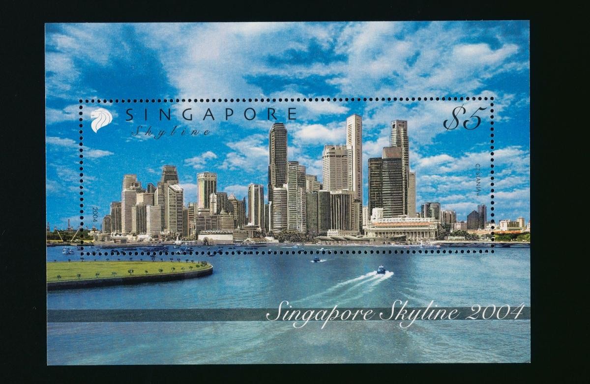 A stamp featuring a view of Singapore’s modern skyline