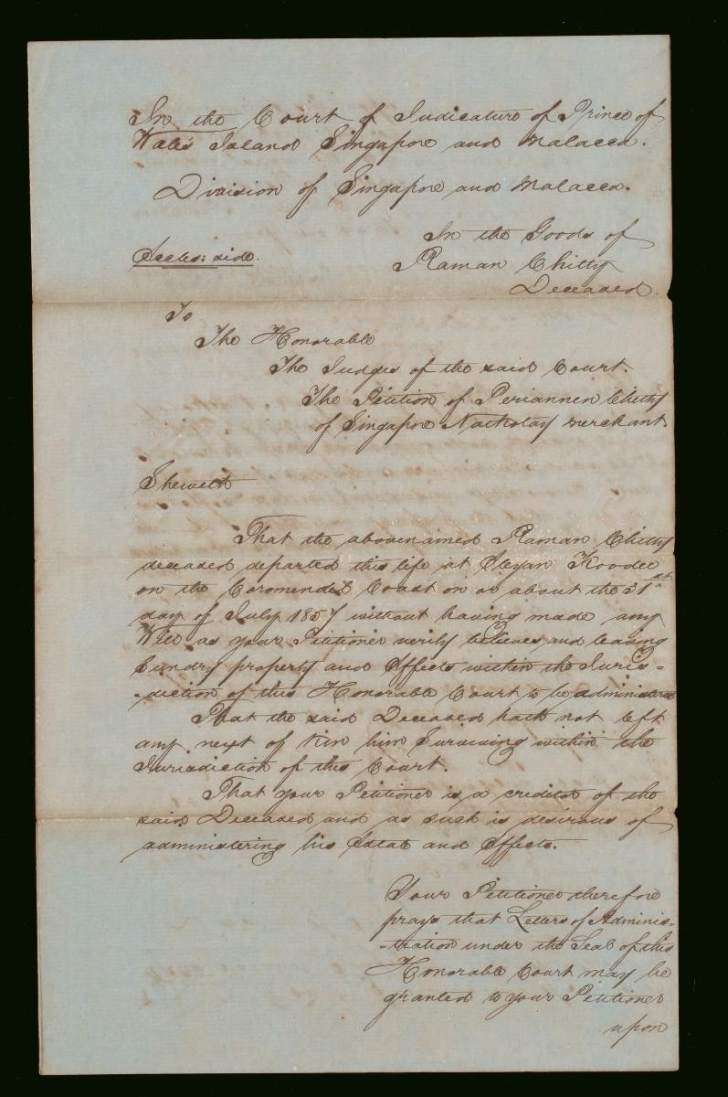 Petition of Periannen Chitty