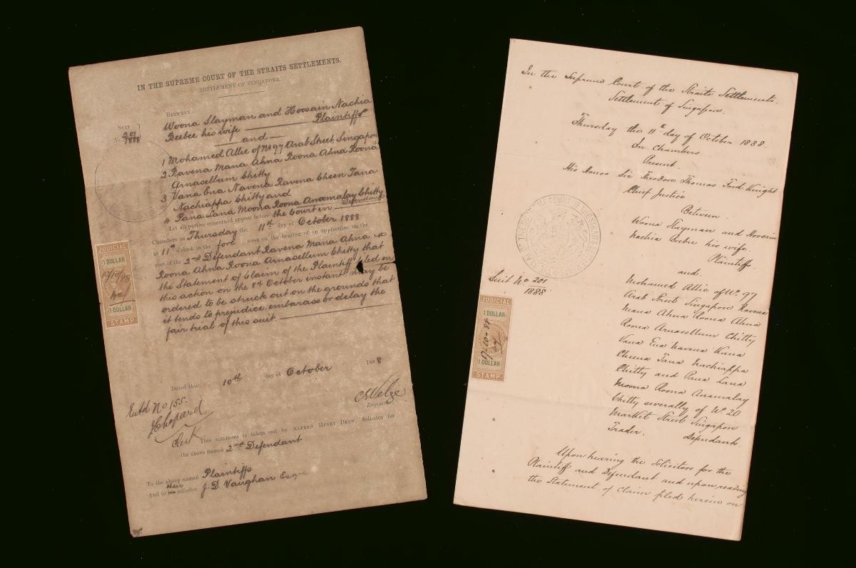 A set of documents concerning the suit between Woona Slayman Janor and others, and Mohamed Allie and others