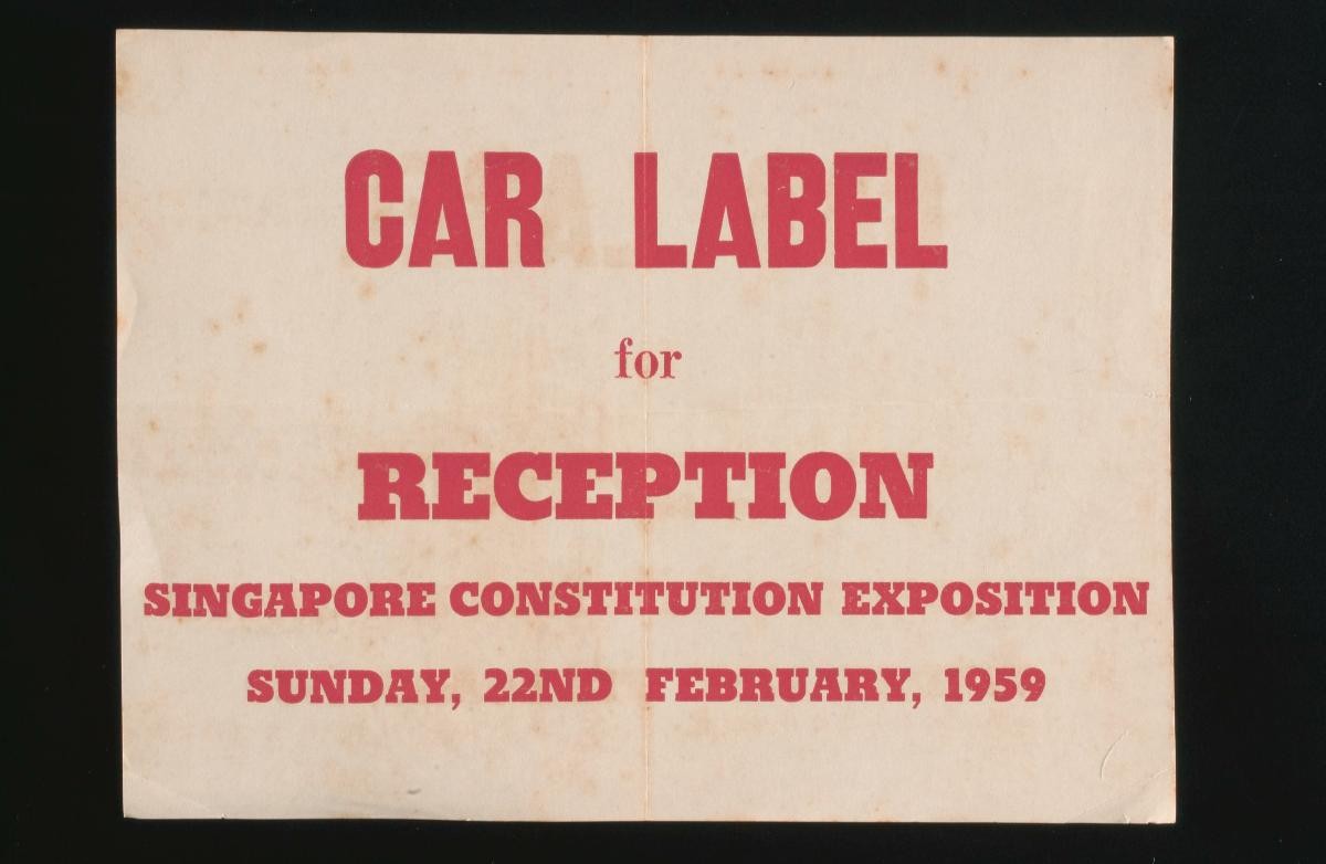 Car label for the Singapore Constitution Exposition