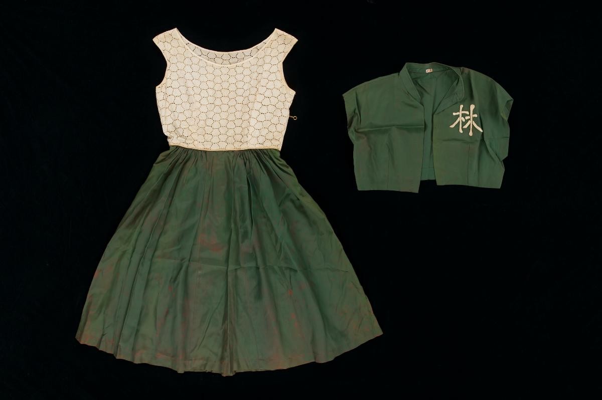 White and green dress with matching cropped jacket