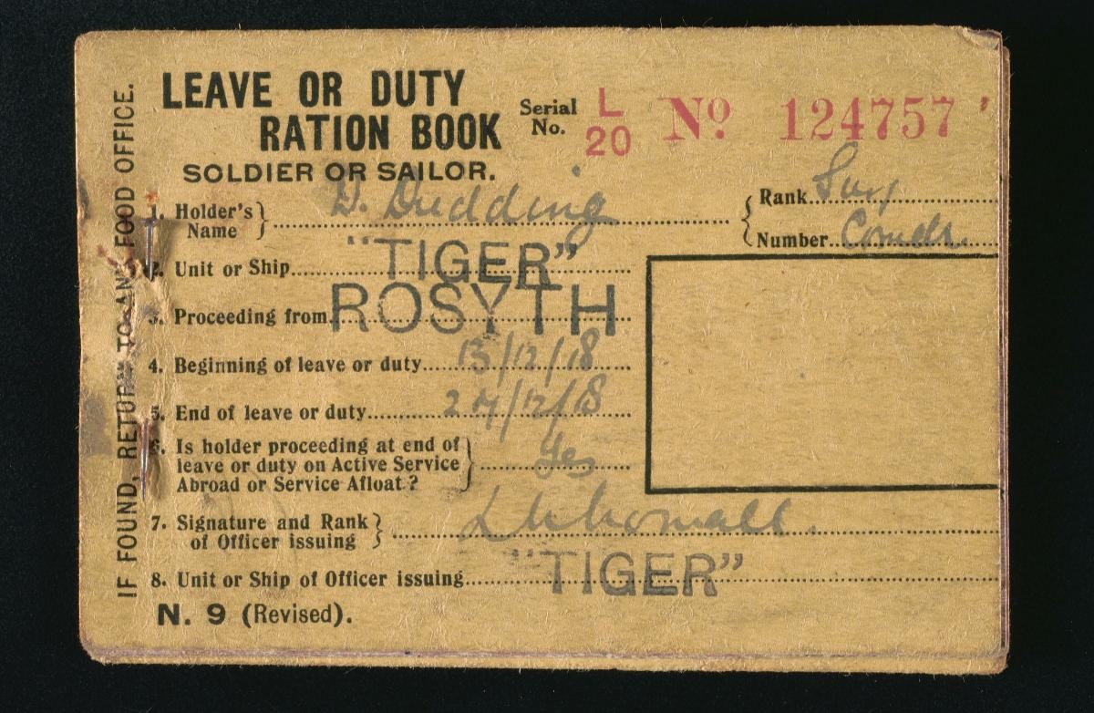 Leave or duty ration book for Royal Navy personnel
