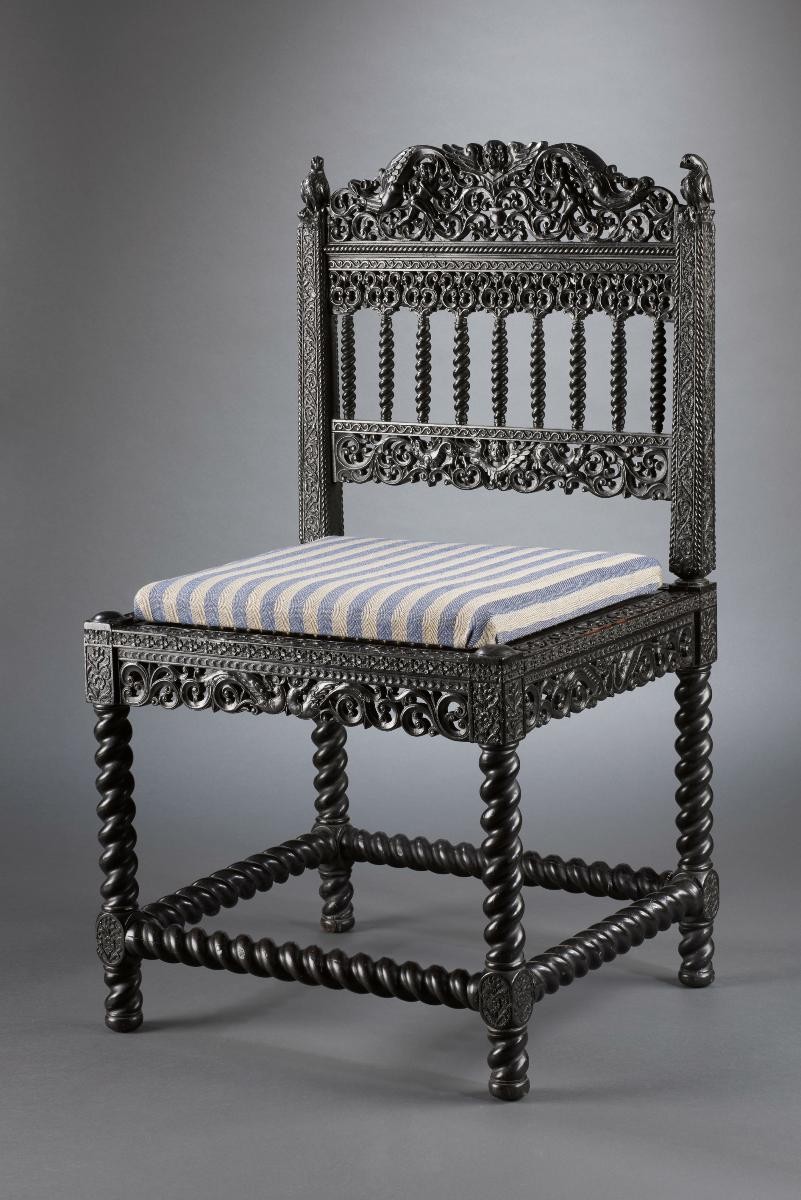 Coromandel Coast carved ebony side chair