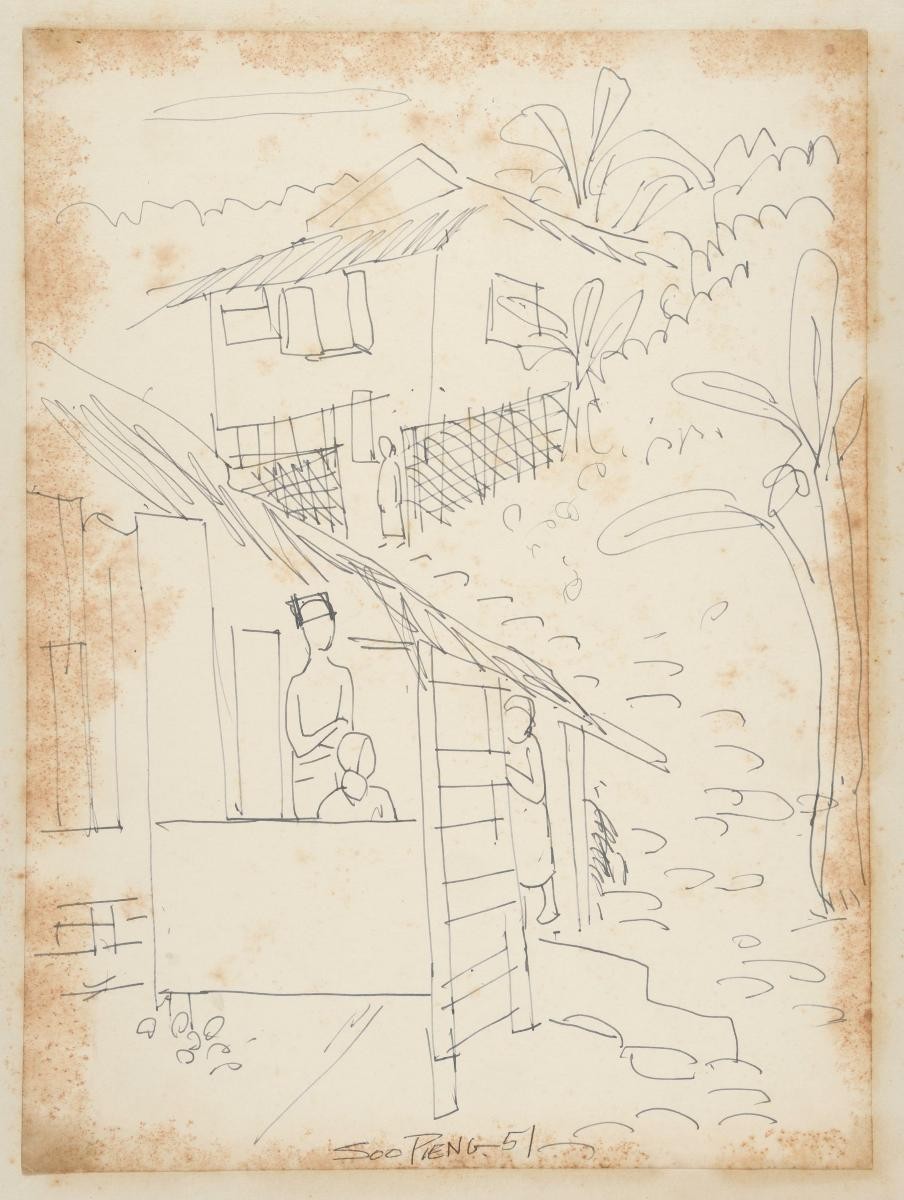 Untitled (Two People Chatting, Child at Door)