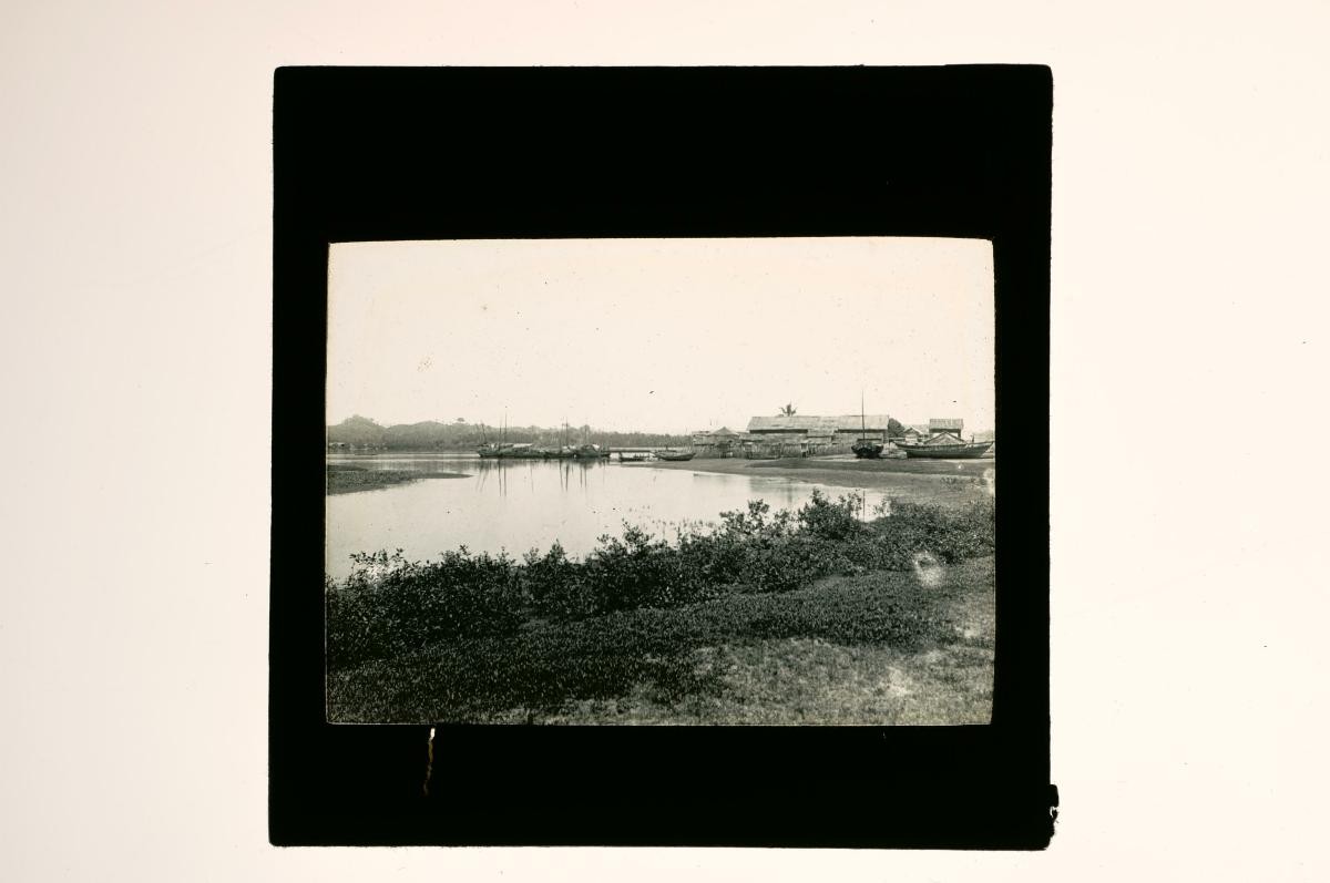 A glass lantern slide depicting a coastal scene