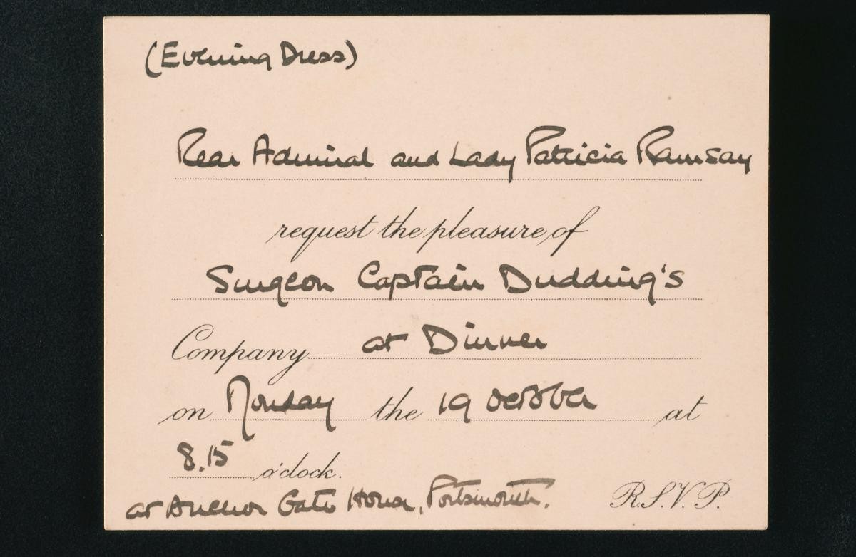 Invitation to a dinner hosted by Rear Admiral Alexander and Lady Patricia Ramsay