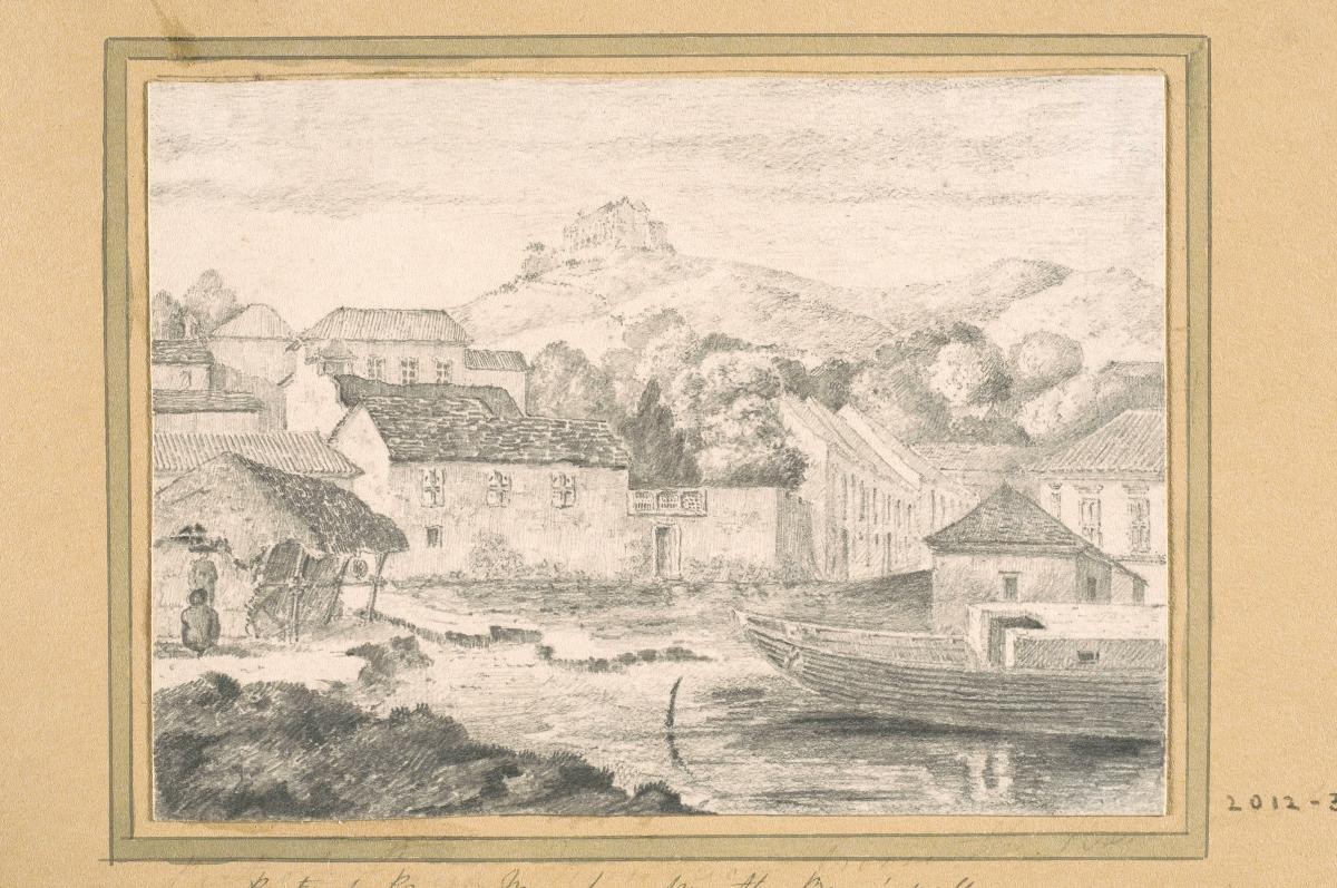 Drawing from the Houghton Album titled 'Part of Praya Munduco from the Baron’s Wall'