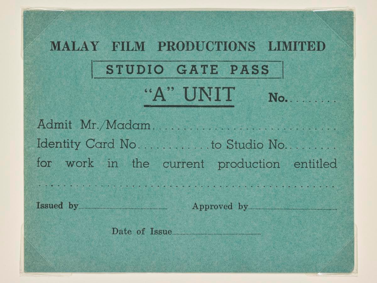 Studio Gate Pass for "A" Unit, Malay Film Productions Ltd
