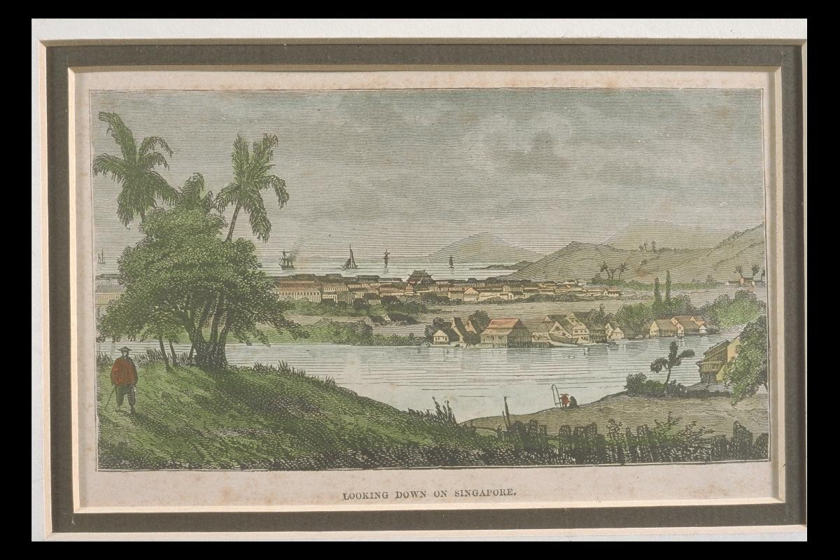 Print showing a view of Singapore River and Chinatown from Government Hill
