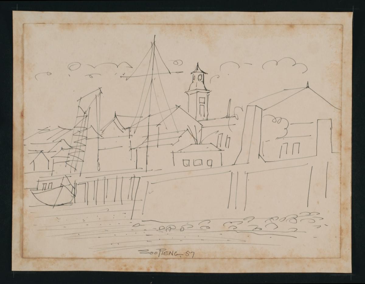 Untitled (Wharf, Crane and Boat)