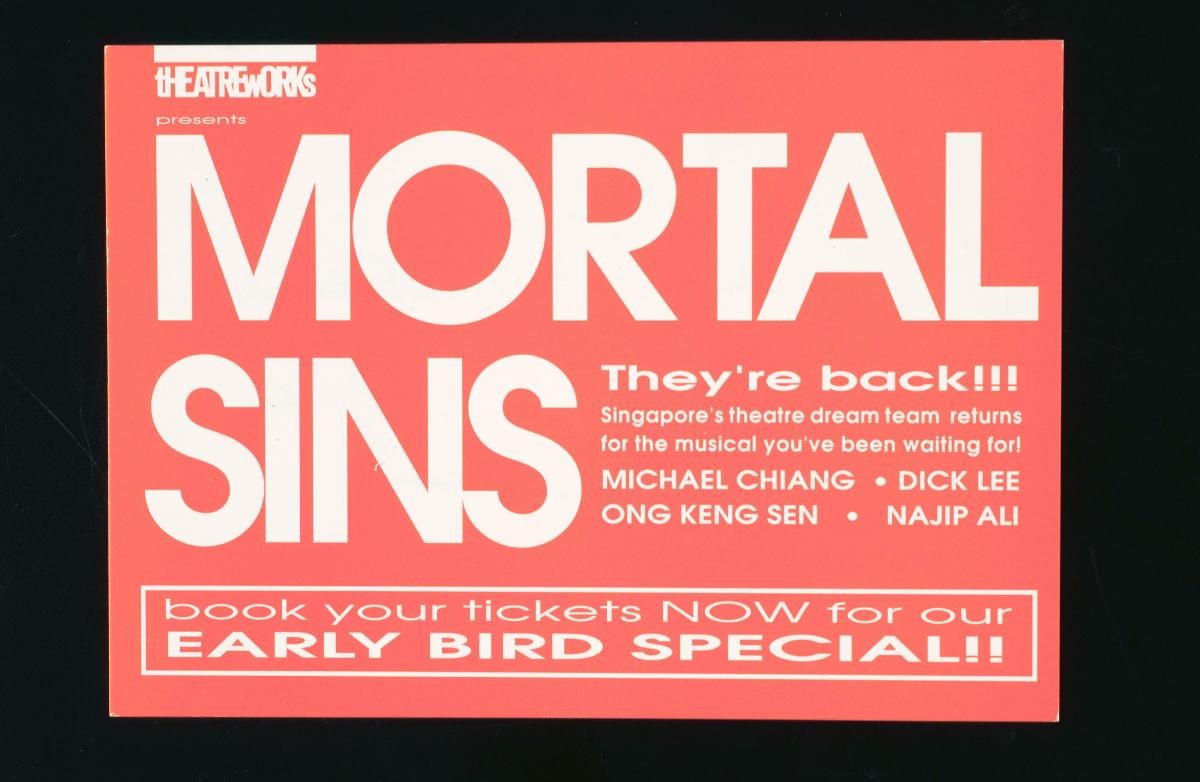 Flyer for the TheatreWorks’ production, ‘Mortal Sins’