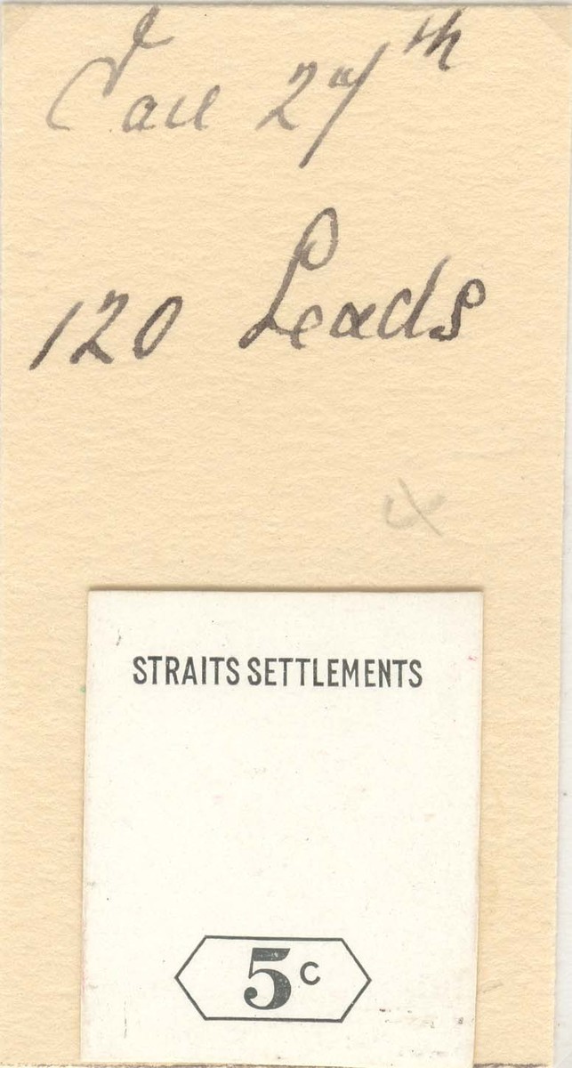 King George V 5-cent die proof showing "STRAITS SETTLEMENTS" and denomination of "5c".