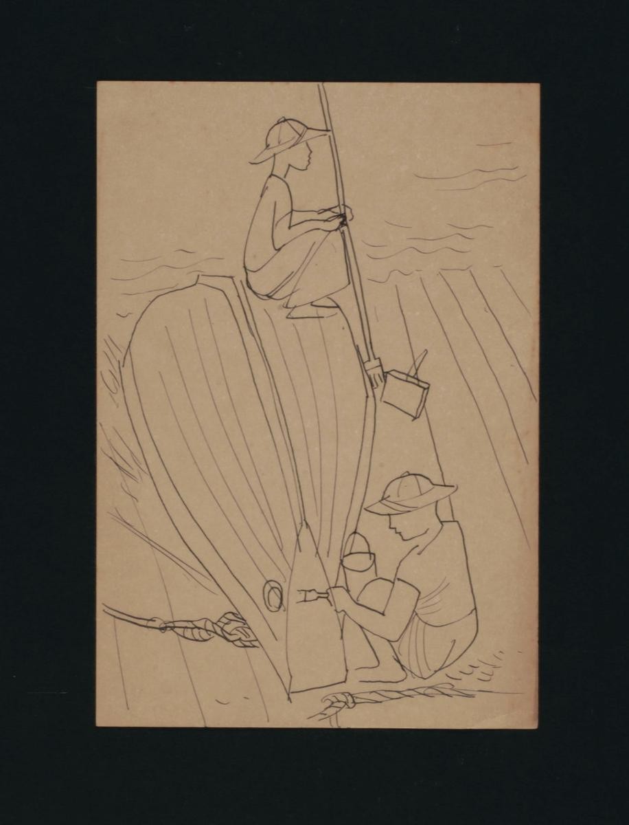 Untitled (Two People Maintaining Boat)