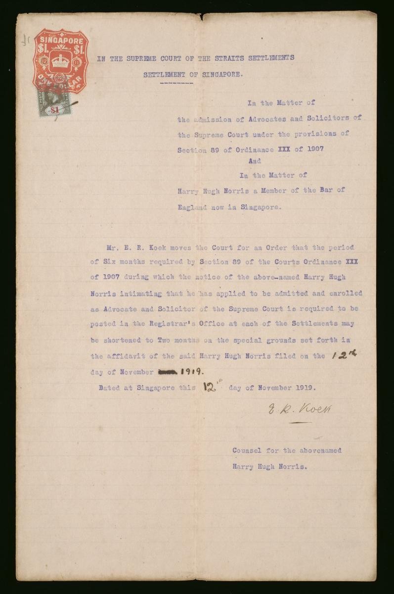 Order moved by Mr E.R. Koek as Counsel for Harry Hugh Norris
