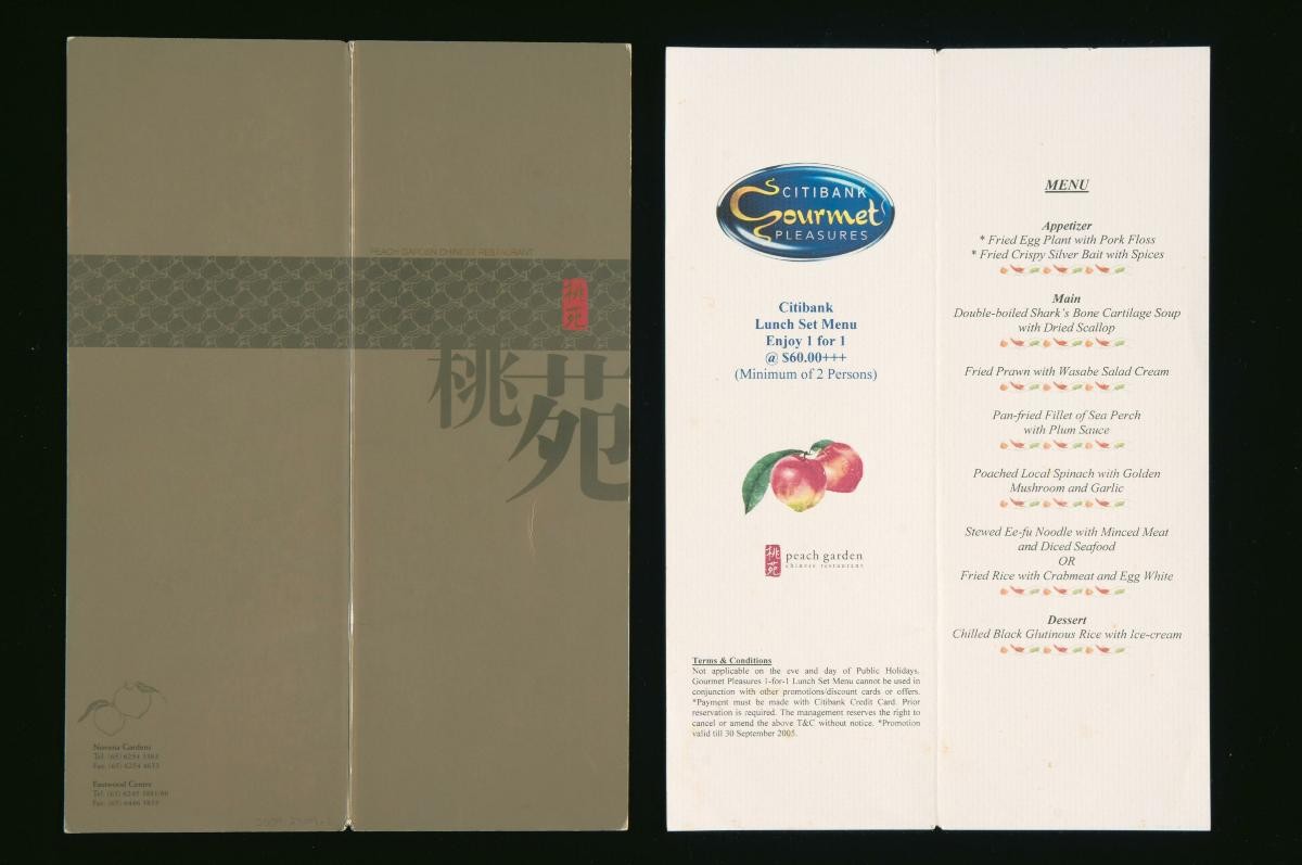 Menus from Peach Garden Chinese Restaurant