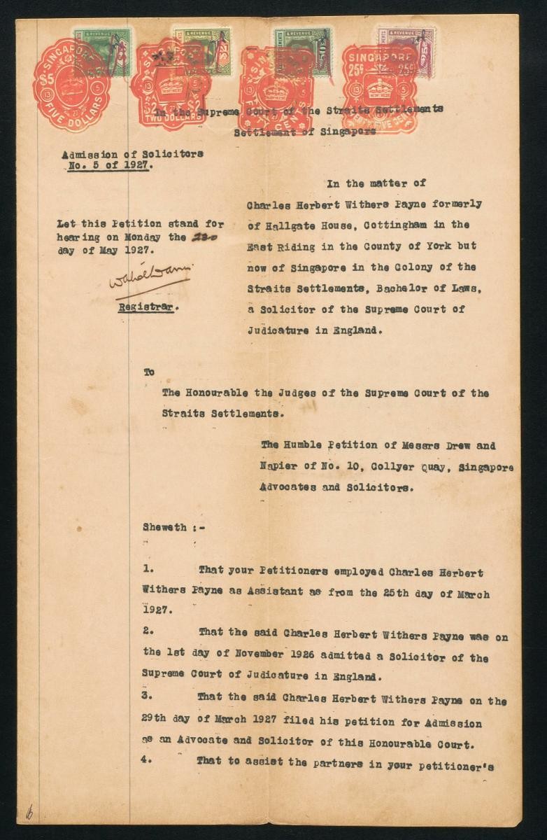 Petition of Messrs Drew and Napier of No. 10 Collyer Quay, Singapore