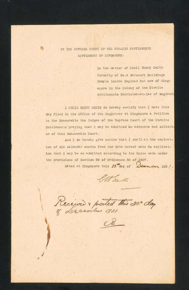 Notice filed by Cecil Henry Smith