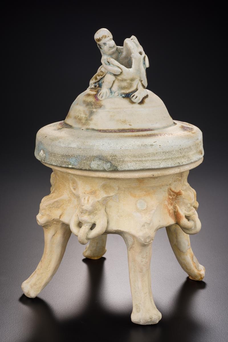 Incense burner, with figure and lion on lid