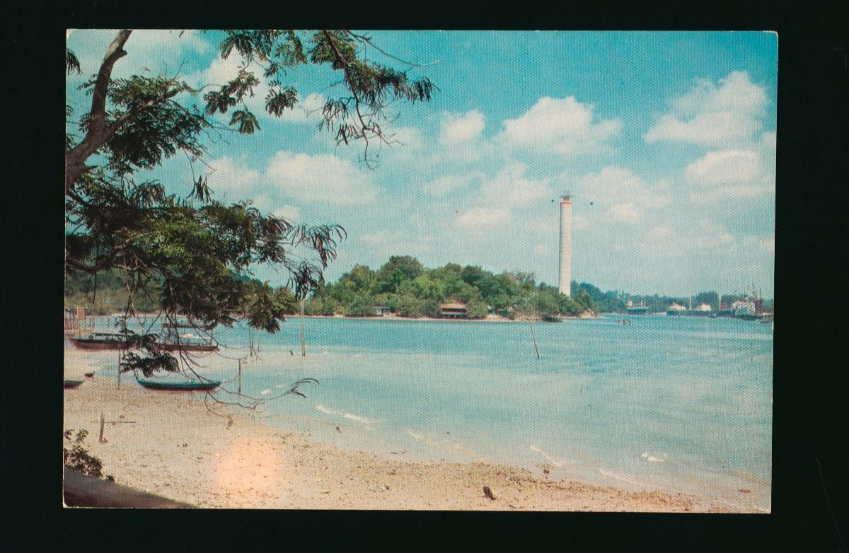 Sentosa beach and cable car tower