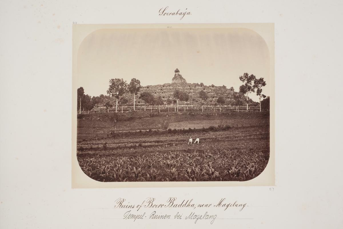 A view of the Borobudur temple complex by Woodbury and Page