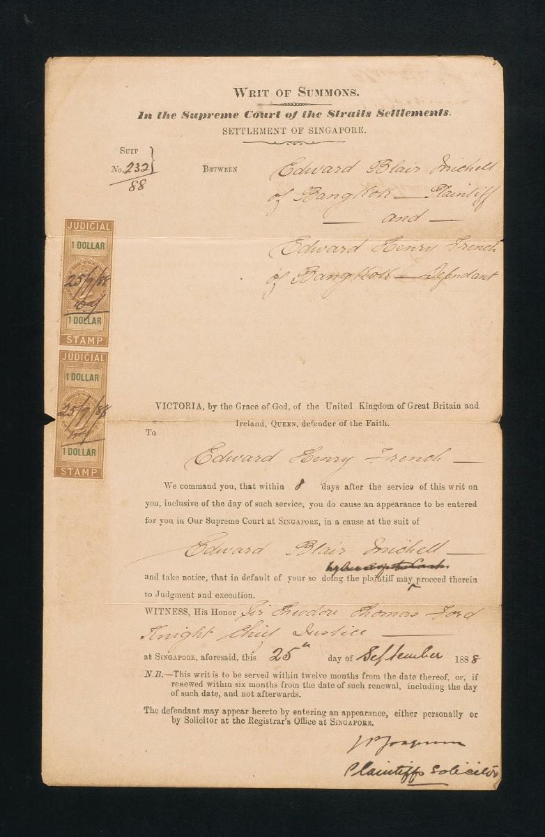 Writ of Summons issued to Edward Henry French