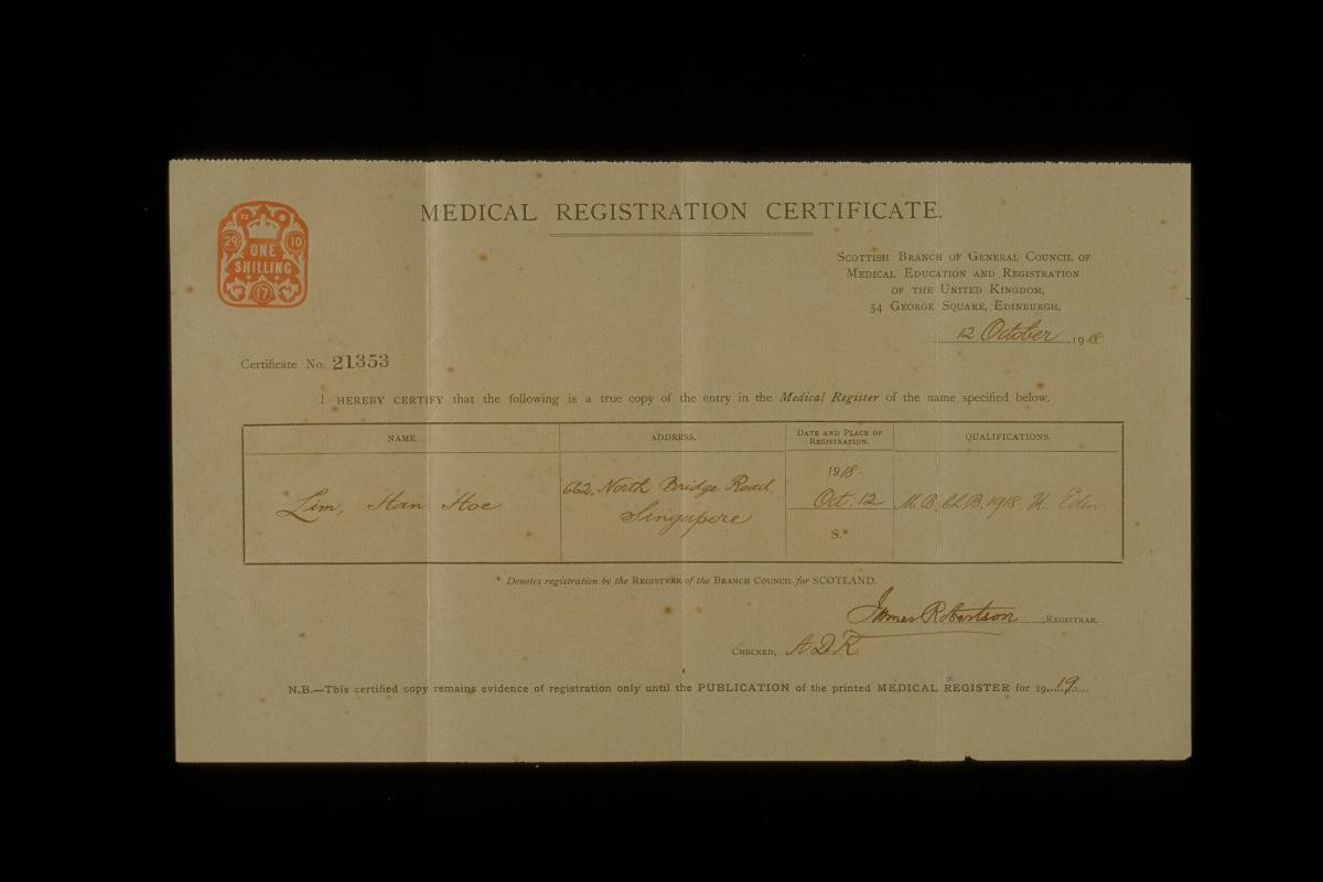 Medical registration certificate of Dr Lim Han Hoe