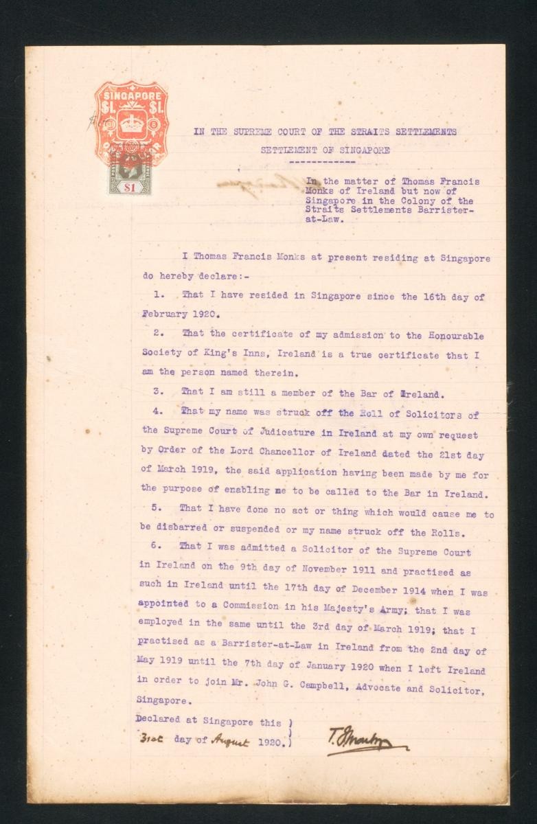 Declaration of Thomas Francis Monks