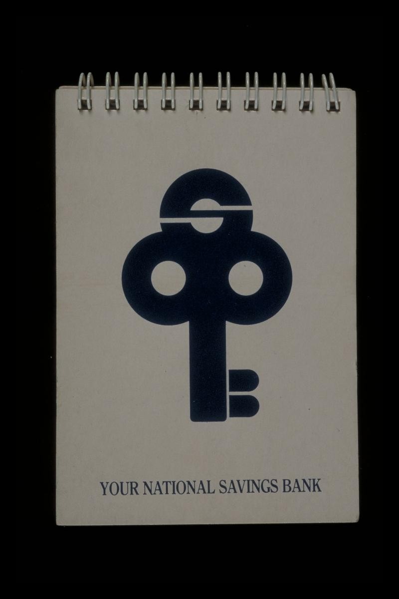 Notebook with slogan, ‘Your national savings bank’