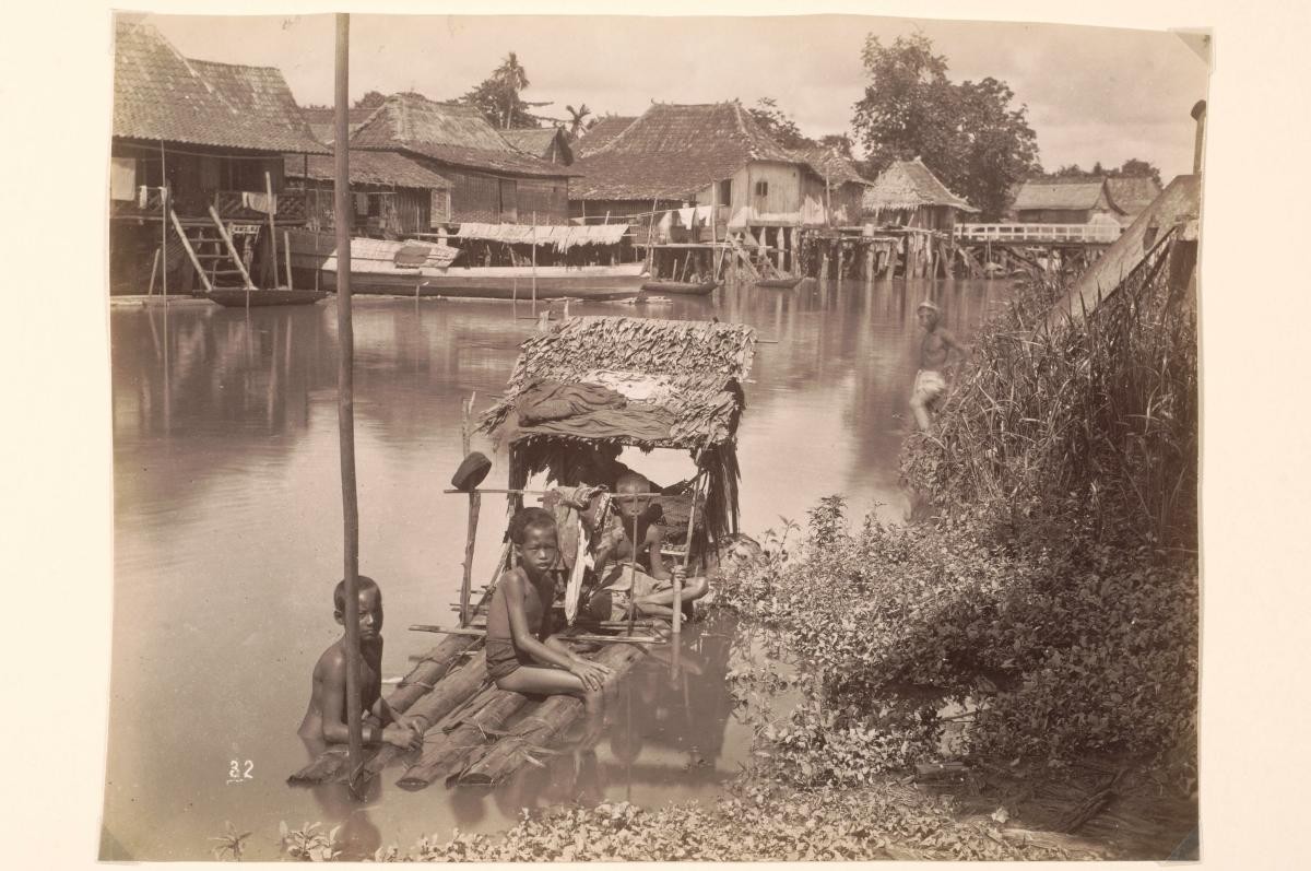 Malay children on a sampan