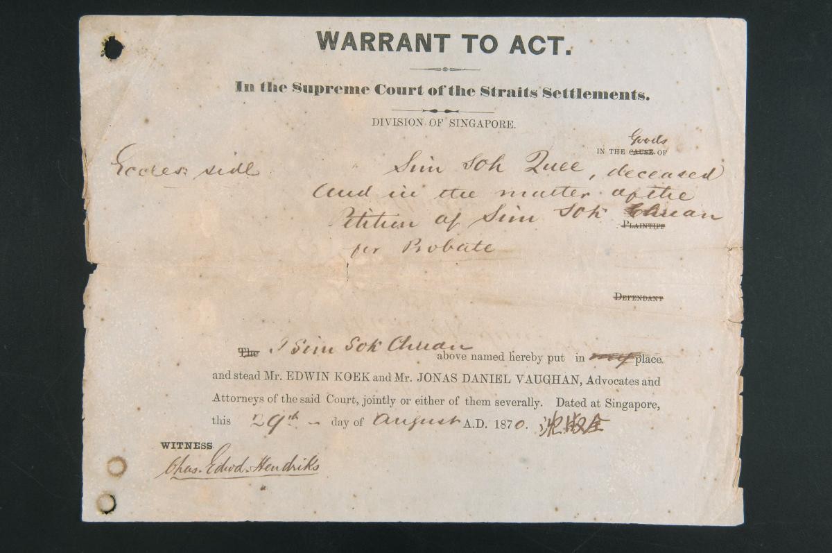 Warrant to act issued by Sim Sok Chuan