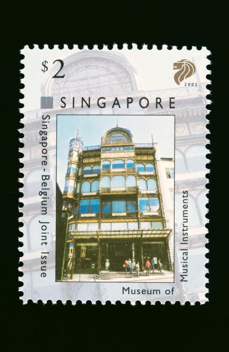 A stamp featuring the Museum of Musical Instruments in Belgium