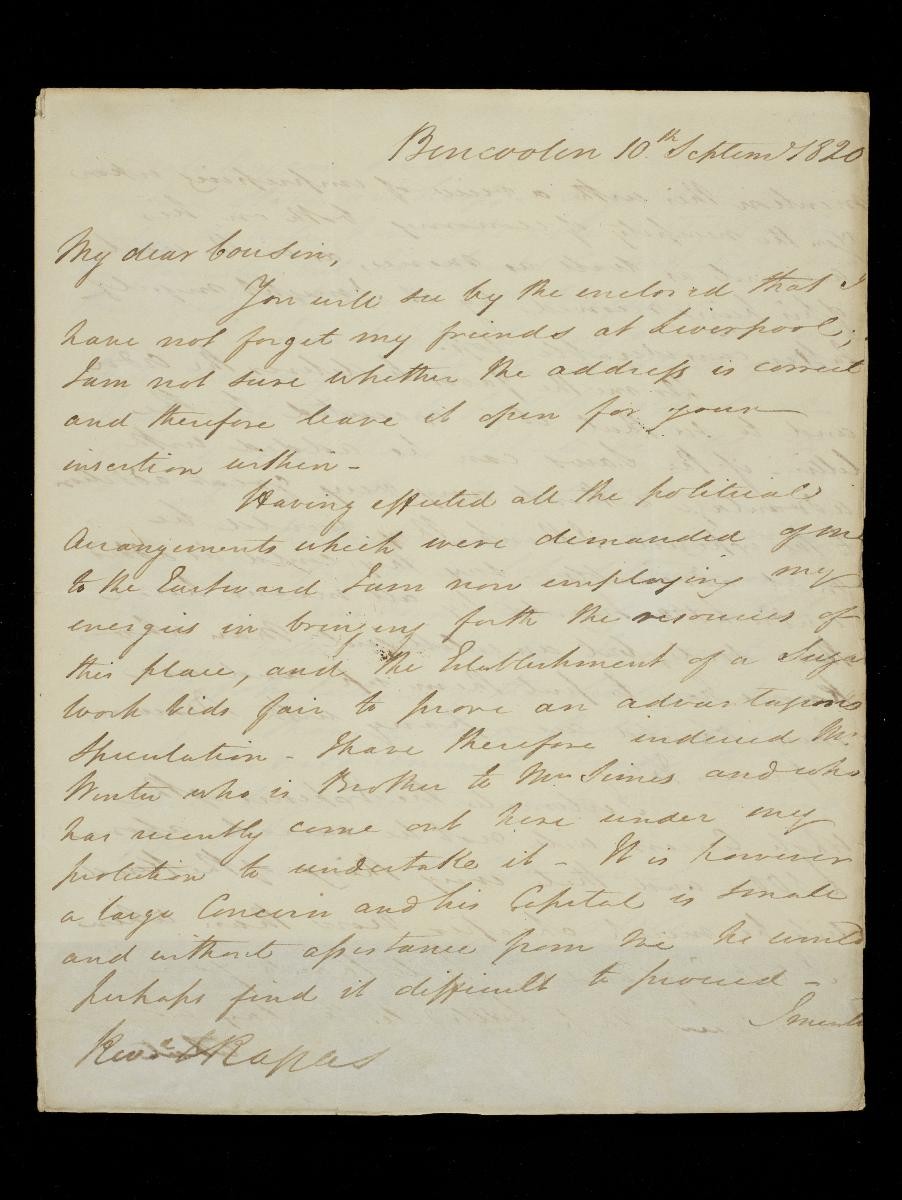 Letter from Thomas Stamford Raffles to the Revd Thomas Raffles
