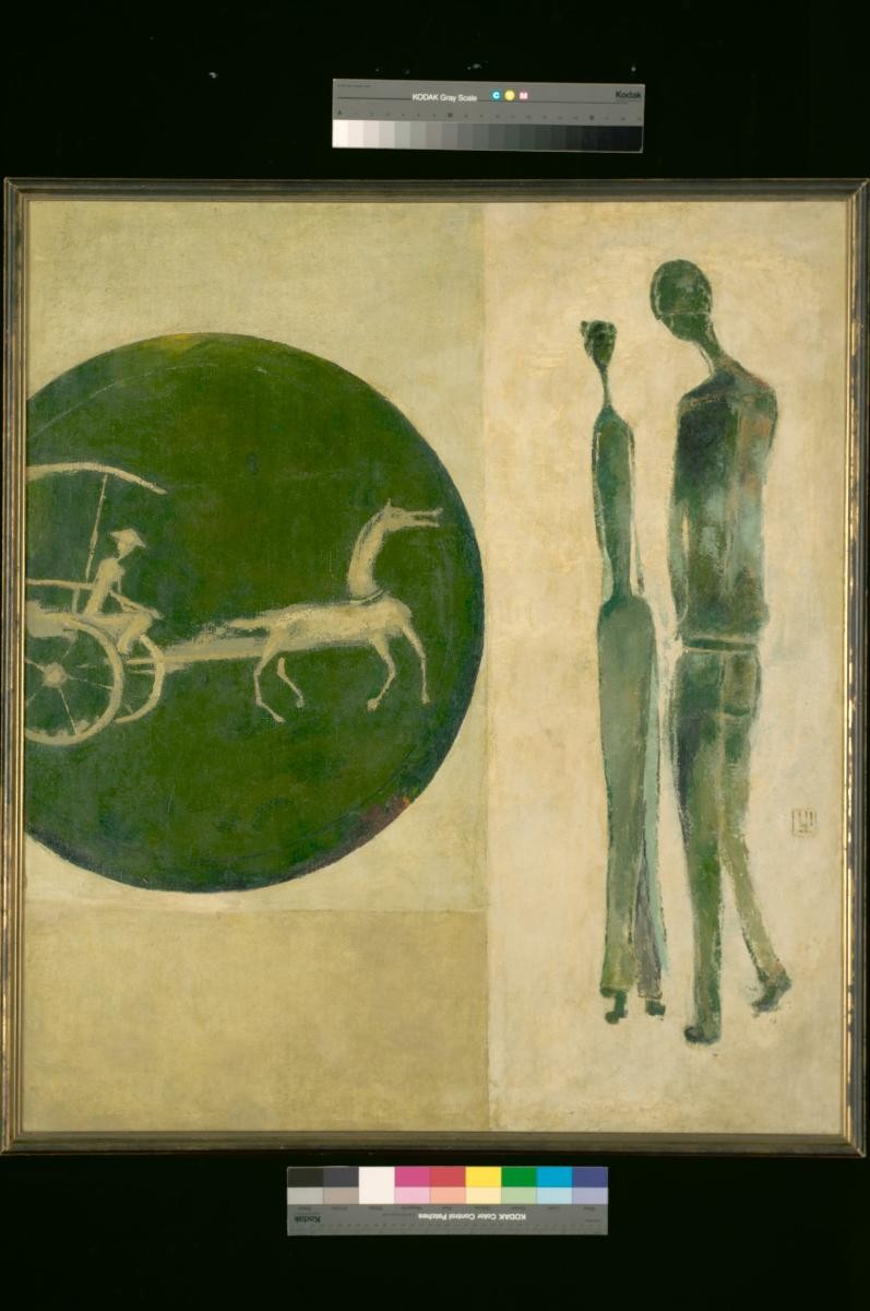 Untitled (Two Standing Figures with Horse Carriage)