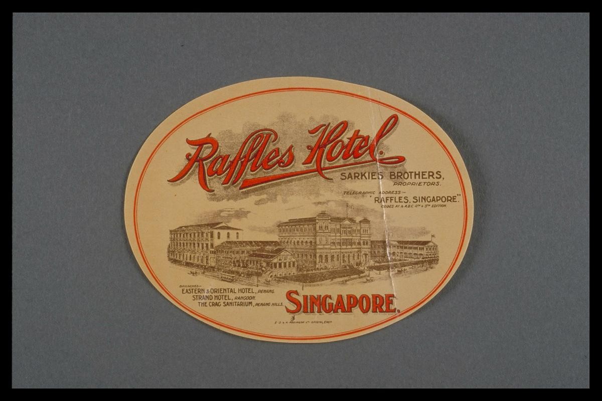 Luggage label with a Raffles Hotel design