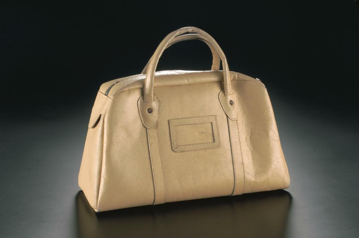 Cream leather unisex tote bag