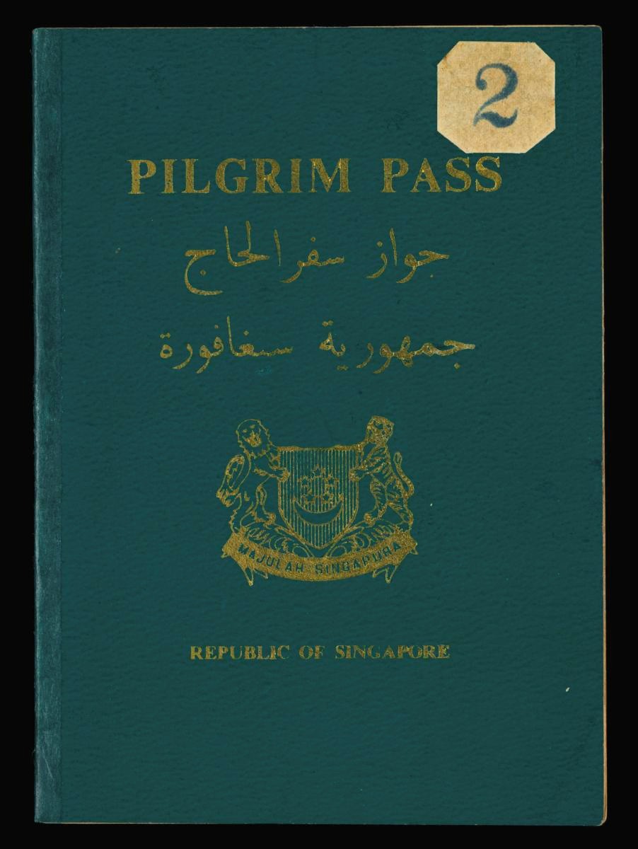 Pilgrim pass belonging to Hajjah Maimunah binti Haji Abdul Karim, Singapore’s first licensed female sheikh haji (dark green cover)