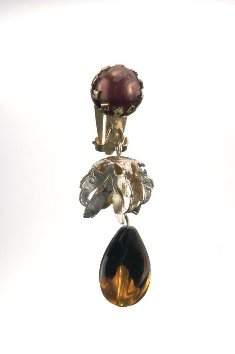 A pair of ear rings with pearls and crystals that belonged to a notable women's rights activist