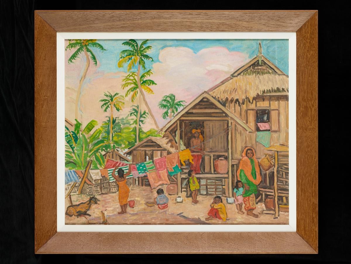 Oil painting of a Malay family
