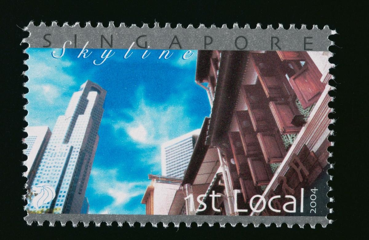 A stamp featuring a view of Singapore’s modern skyline